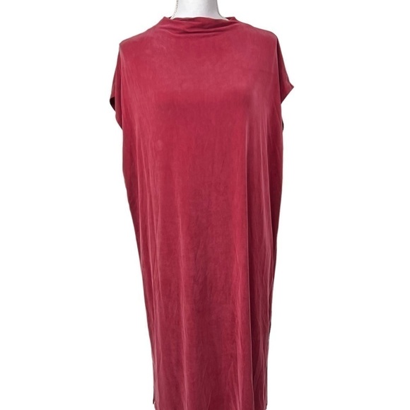 Eileen Fisher Sueded Sandwashed Cupro-Knit Funnel-Neck Dress - Picture 2 of 6